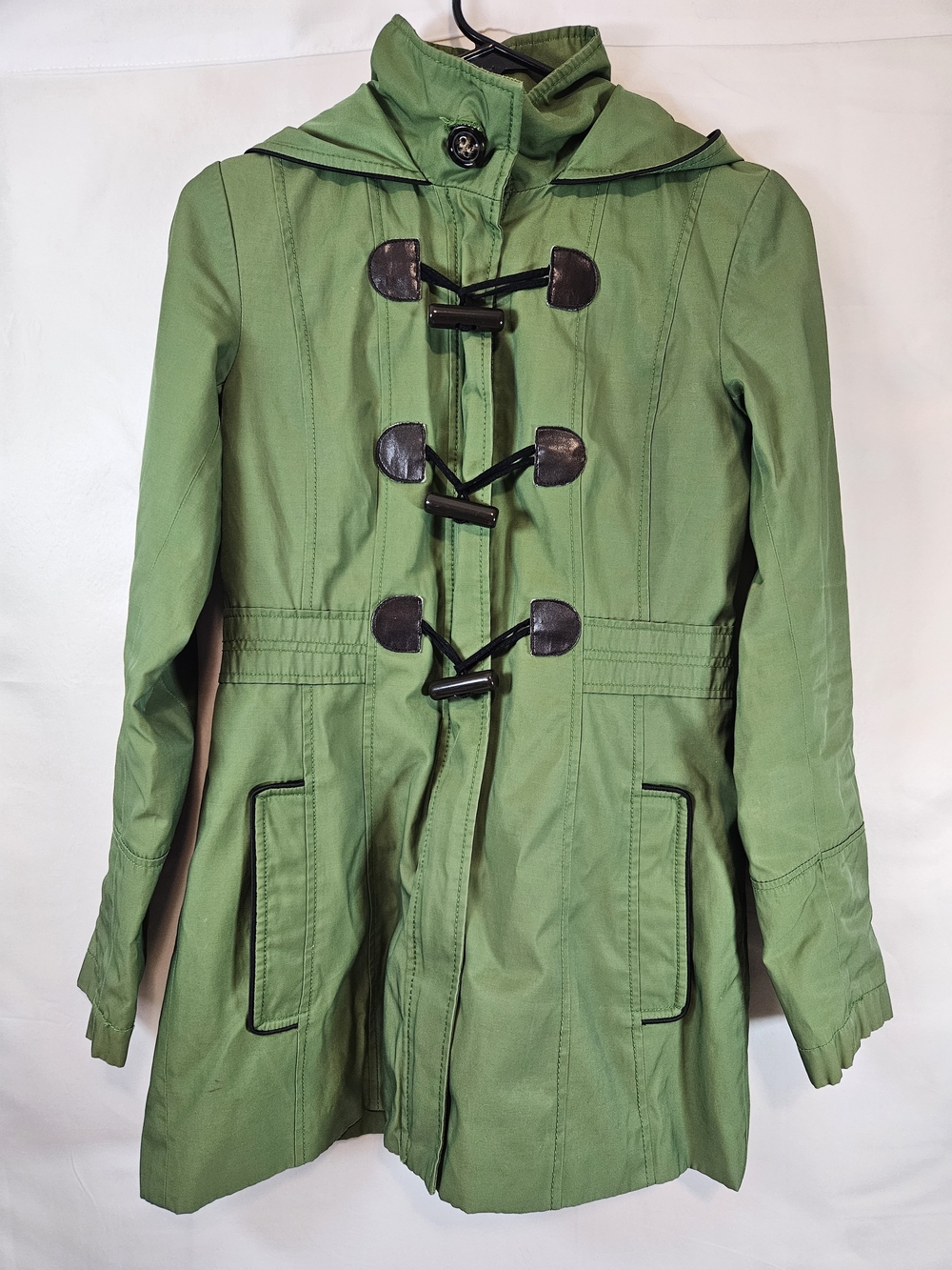 Vintage Y2K Esprit Green Hooded Toggle Trench Coat Full Zip